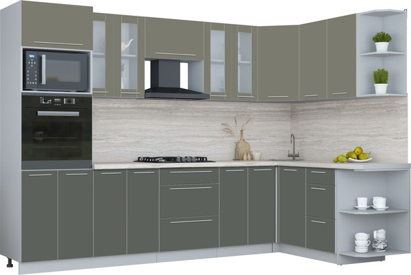 Изображение товара Кухонный гарнитур Интерлиния Мила Пластик 1.68x3.0 PR (кварцевый/шторм/травертин серый)