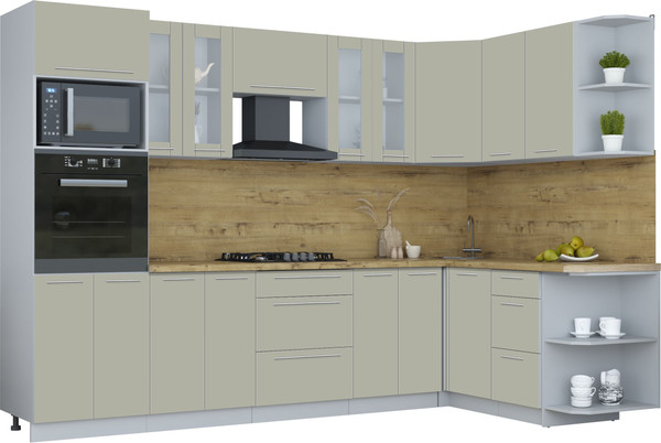 Изображение товара Кухонный гарнитур Интерлиния Мила Пластик 1.68x3.0 PR (латте/латте/дуб бунратти)