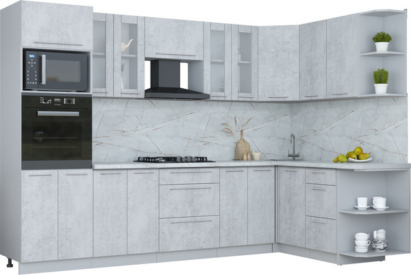 Изображение товара Кухонный гарнитур Интерлиния Мила Пластик 1.68x3.0 PR (оксид светлый/оксид светлый/серый каспий)