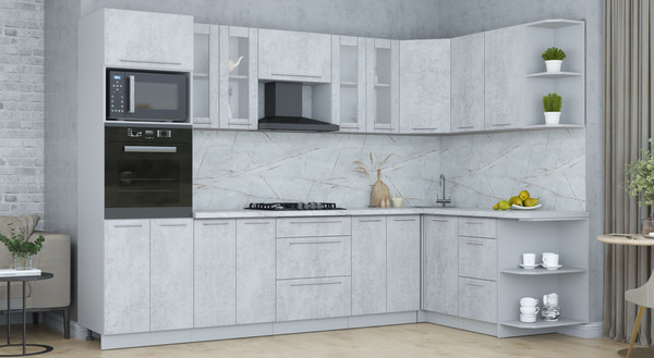 Изображение товара Кухонный гарнитур Интерлиния Мила Пластик 1.68x3.0 PR (оксид светлый/оксид светлый/серый каспий)