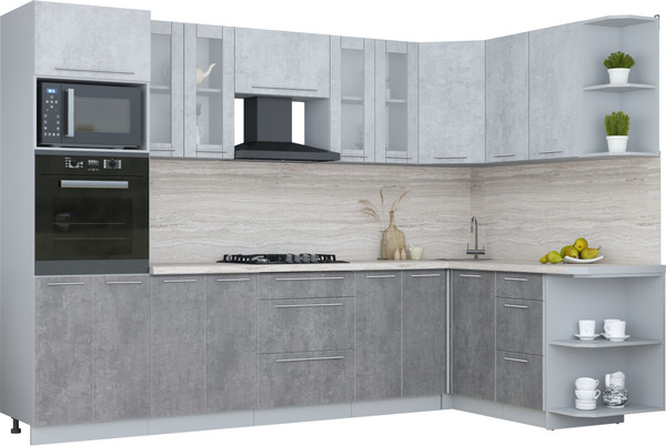 Изображение товара Кухонный гарнитур Интерлиния Мила Пластик 1.68x3.0 PR (оксид светлый/оксид темный/травертин серый)