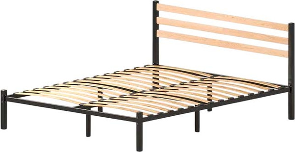 Изображение товара Двуспальная кровать Домаклево Сталь 180x200 (черный/натуральный)