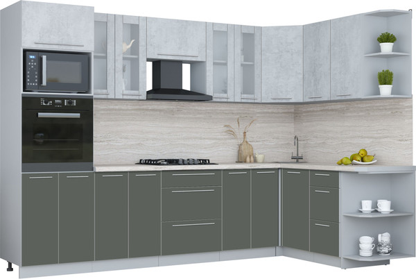 Изображение товара Кухонный гарнитур Интерлиния Мила Пластик 1.68x3.0 PR (оксид светлый/шторм/травертин серый)