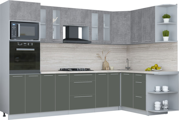 Изображение товара Кухонный гарнитур Интерлиния Мила Пластик 1.68x3.0 PR (оксид темный/шторм/травертин серый)