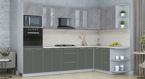 Изображение товара Кухонный гарнитур Интерлиния Мила Пластик 1.68x3.0 PR (оксид темный/шторм/травертин серый)