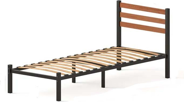 Изображение товара Односпальная кровать Домаклево Сталь 90x200 (черный/палисандр)