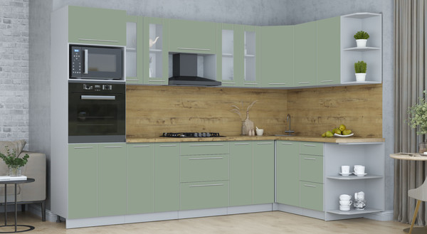 Изображение товара Кухонный гарнитур Интерлиния Мила Пластик 1.68x3.0 PR (полынь/полынь/дуб бунратти)