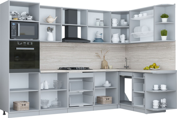 Изображение товара Кухонный гарнитур Интерлиния Мила Пластик 1.68x3.0 PR (шторм/шторм/белый гранит)