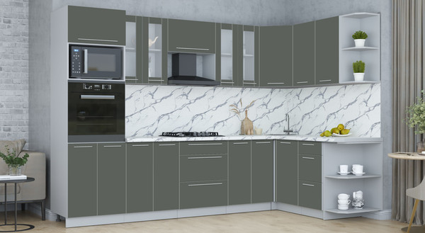 Изображение товара Кухонный гарнитур Интерлиния Мила Пластик 1.68x3.0 PR (шторм/шторм/белый гранит)