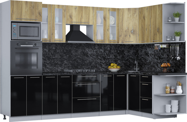 Изображение товара Кухонный гарнитур Интерлиния Мила Пластик 1.68x3.0 PR (дуб эпоксид/черный/кастилло темный)