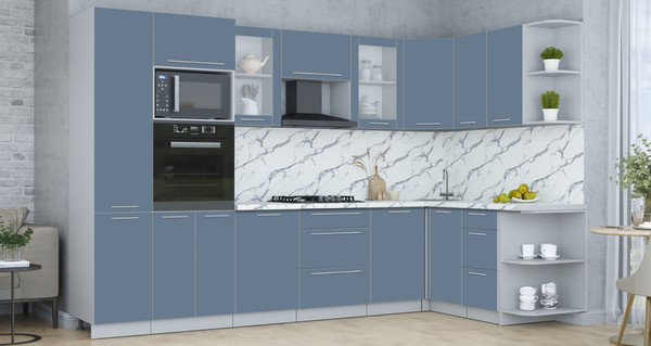 Изображение товара Кухонный гарнитур Интерлиния Мила Пластик 1.68x3.2 PR (арктический/арктический/белый гранит)