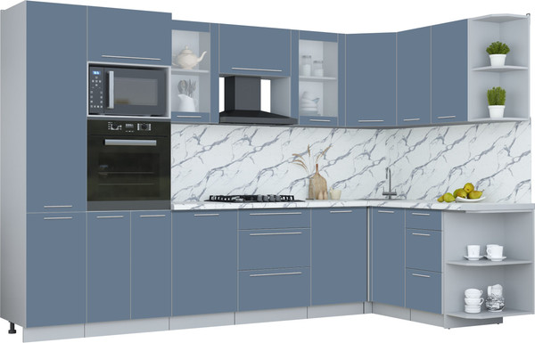 Изображение товара Кухонный гарнитур Интерлиния Мила Пластик 1.68x3.2 PR (арктический/арктический/белый гранит)