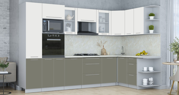 Изображение товара Кухонный гарнитур Интерлиния Мила Пластик 1.68x3.2 PR (зефирный/кварцевый/опал светлый)