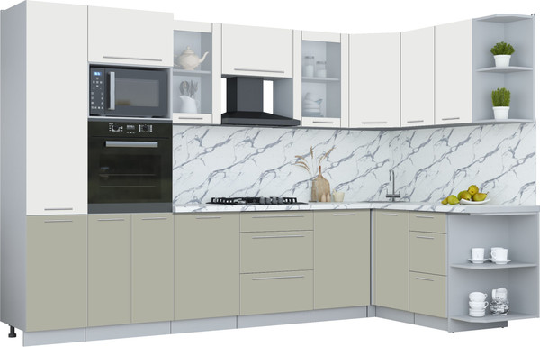 Изображение товара Кухонный гарнитур Интерлиния Мила Пластик 1.68x3.2 PR (зефирный/латте/белый гранит)