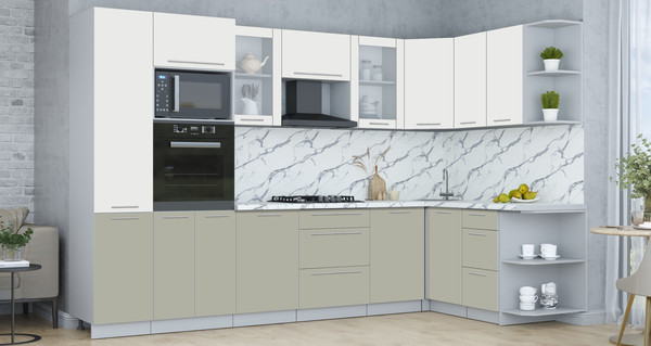 Изображение товара Кухонный гарнитур Интерлиния Мила Пластик 1.68x3.2 PR (зефирный/латте/белый гранит)