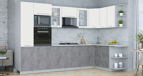 Изображение товара Кухонный гарнитур Интерлиния Мила Пластик 1.68x3.2 PR (зефирный/оксид темный/серый каспий)