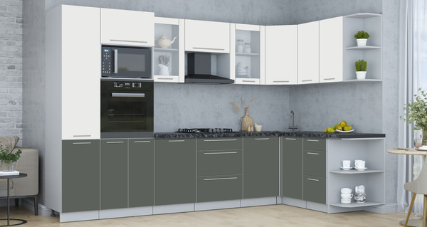 Изображение товара Кухонный гарнитур Интерлиния Мила Пластик 1.68x3.2 PR (зефирный/шторм/кастилло темный)