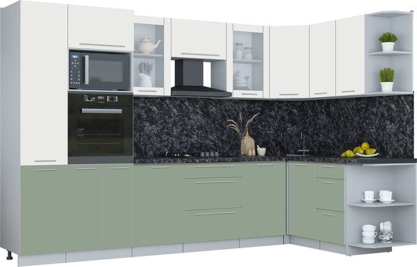Изображение товара Кухонный гарнитур Интерлиния Мила Пластик 1.68x3.2 PR (зефирный/полынь/кастилло темный)
