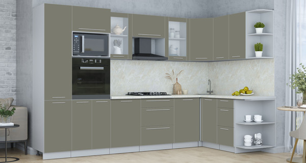 Изображение товара Кухонный гарнитур Интерлиния Мила Пластик 1.68x3.2 PR (кварцевый/кварцевый/опал светлый)