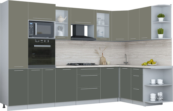 Изображение товара Кухонный гарнитур Интерлиния Мила Пластик 1.68x3.2 PR (кварцевый/шторм/травертин серый)