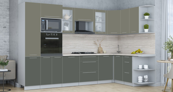 Изображение товара Кухонный гарнитур Интерлиния Мила Пластик 1.68x3.2 PR (кварцевый/шторм/травертин серый)