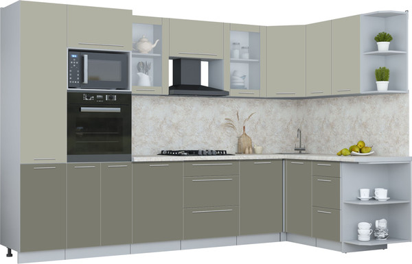 Изображение товара Кухонный гарнитур Интерлиния Мила Пластик 1.68x3.2 PR (латте/кварцевый/опал светлый)