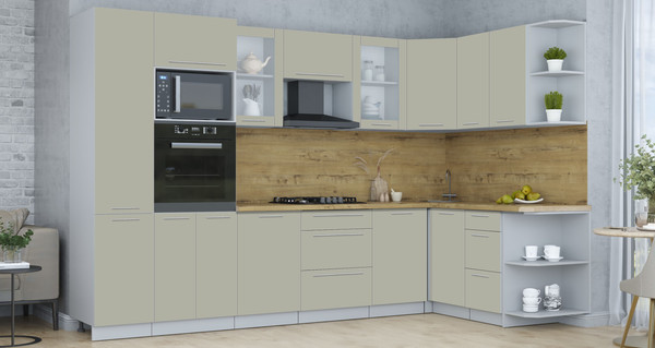 Изображение товара Кухонный гарнитур Интерлиния Мила Пластик 1.68x3.2 PR (латте/латте/дуб бунратти)