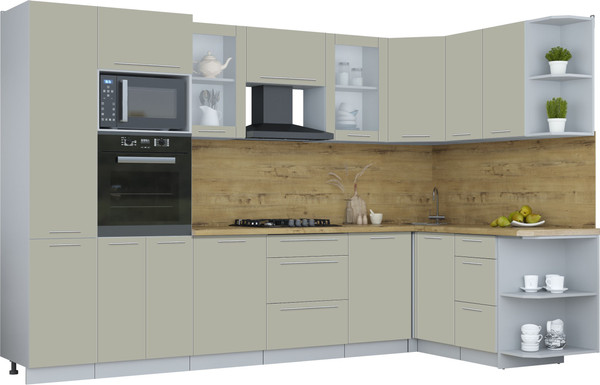 Изображение товара Кухонный гарнитур Интерлиния Мила Пластик 1.68x3.2 PR (латте/латте/дуб бунратти)