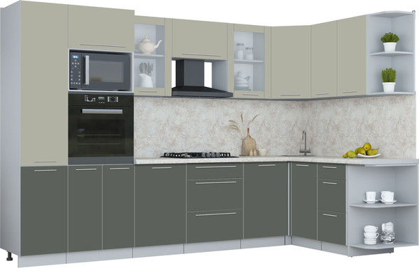 Изображение товара Кухонный гарнитур Интерлиния Мила Пластик 1.68x3.2 PR (латте/шторм/опал светлый)