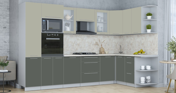 Изображение товара Кухонный гарнитур Интерлиния Мила Пластик 1.68x3.2 PR (латте/шторм/опал светлый)