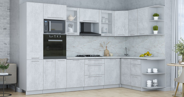 Изображение товара Кухонный гарнитур Интерлиния Мила Пластик 1.68x3.2 PR (оксид светлый/оксид светлый/серый каспий)