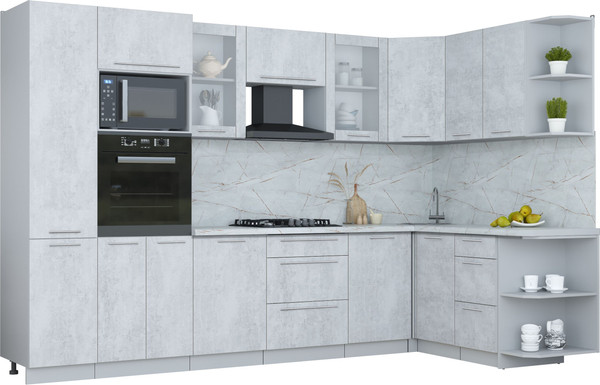 Изображение товара Кухонный гарнитур Интерлиния Мила Пластик 1.68x3.2 PR (оксид светлый/оксид светлый/серый каспий)