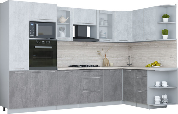 Изображение товара Кухонный гарнитур Интерлиния Мила Пластик 1.68x3.2 PR (оксид светлый/оксид темный/травертин серый)