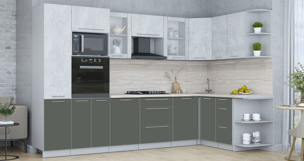 Изображение товара Кухонный гарнитур Интерлиния Мила Пластик 1.68x3.2 PR (оксид светлый/шторм/травертин серый)