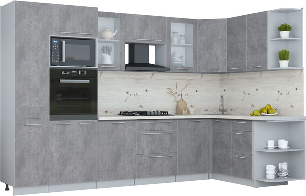 Изображение товара Кухонный гарнитур Интерлиния Мила Пластик 1.68x3.2 PR (оксид темный/оксид темный/бискайская сосна)