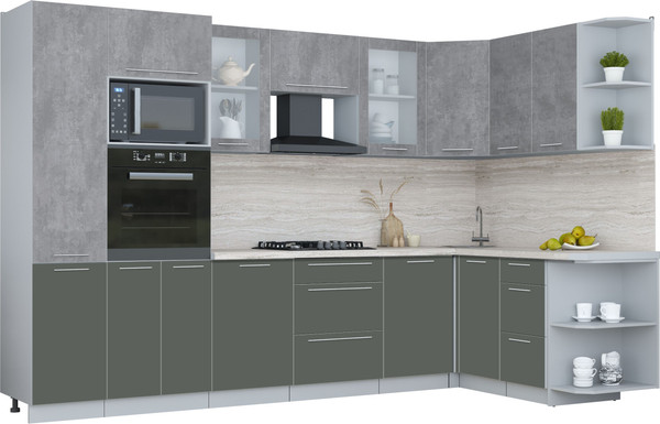 Изображение товара Кухонный гарнитур Интерлиния Мила Пластик 1.68x3.2 PR (оксид темный/шторм/травертин серый)