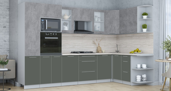 Изображение товара Кухонный гарнитур Интерлиния Мила Пластик 1.68x3.2 PR (оксид темный/шторм/травертин серый)