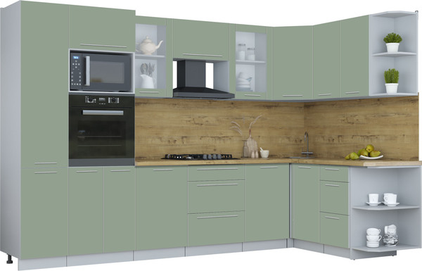 Изображение товара Кухонный гарнитур Интерлиния Мила Пластик 1.68x3.2 PR (полынь/полынь/дуб бунратти)