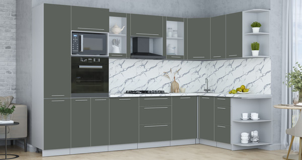 Изображение товара Кухонный гарнитур Интерлиния Мила Пластик 1.68x3.2 PR (шторм/шторм/белый гранит)