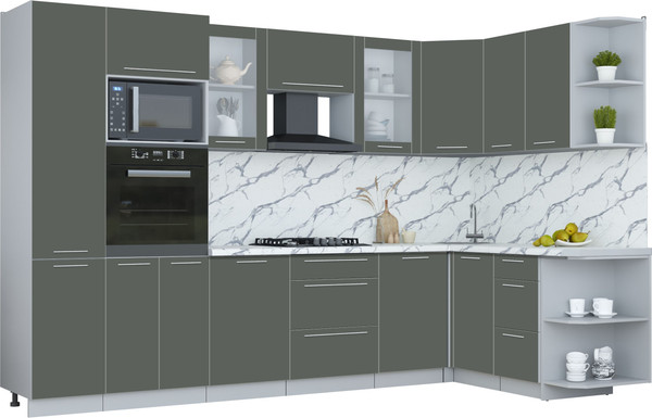 Изображение товара Кухонный гарнитур Интерлиния Мила Пластик 1.68x3.2 PR (шторм/шторм/белый гранит)