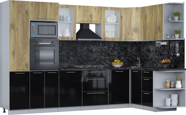 Изображение товара Кухонный гарнитур Интерлиния Мила Пластик 1.68x3.2 PR (дуб эпоксид/черный/кастилло темный)