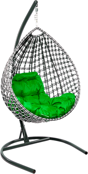 Изображение товара Кресло подвесное M-Group Капля Люкс / 11034104 (черный/белый ротанг/зеленая подушка)