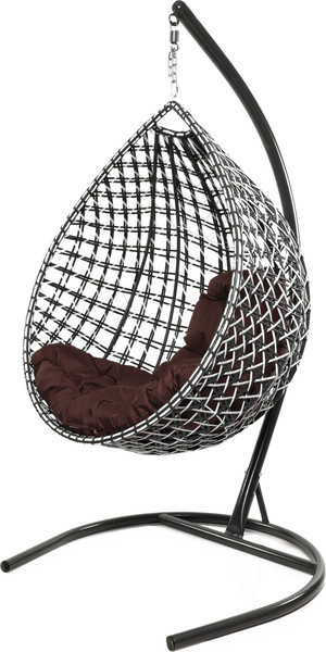 Изображение товара Кресло подвесное M-Group Капля Люкс / 11034105 (черный/белый ротанг/коричневая подушка)