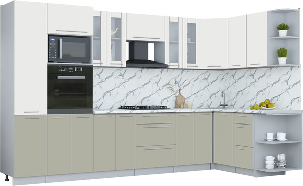 Изображение товара Кухонный гарнитур Интерлиния Мила Пластик 1.68x3.4 PR (зефирный/латте/белый гранит)