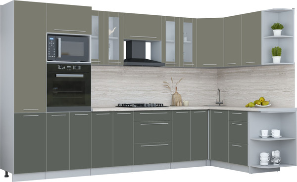 Изображение товара Кухонный гарнитур Интерлиния Мила Пластик 1.68x3.4 PR (кварцевый/шторм/травертин серый)