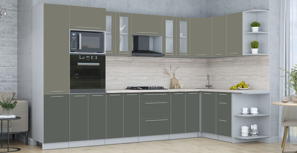 Изображение товара Кухонный гарнитур Интерлиния Мила Пластик 1.68x3.4 PR (кварцевый/шторм/травертин серый)