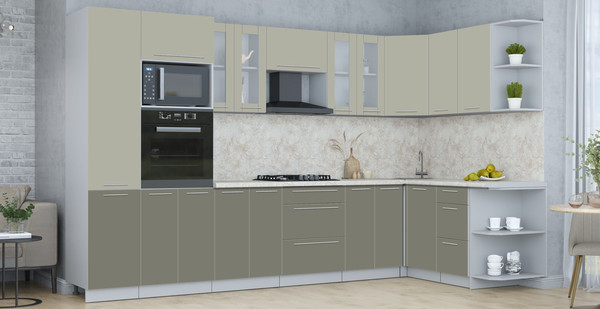 Изображение товара Кухонный гарнитур Интерлиния Мила Пластик 1.68x3.4 PR (латте/кварцевый/опал светлый)