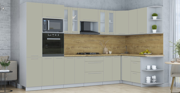 Изображение товара Кухонный гарнитур Интерлиния Мила Пластик 1.68x3.4 PR (латте/латте/дуб бунратти)