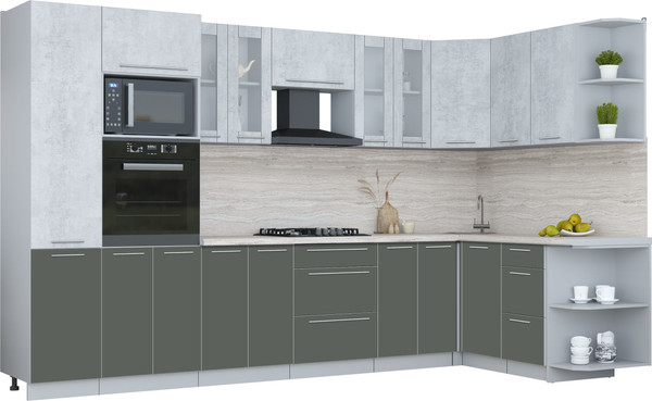 Изображение товара Кухонный гарнитур Интерлиния Мила Пластик 1.68x3.4 PR (оксид светлый/шторм/травертин серый)