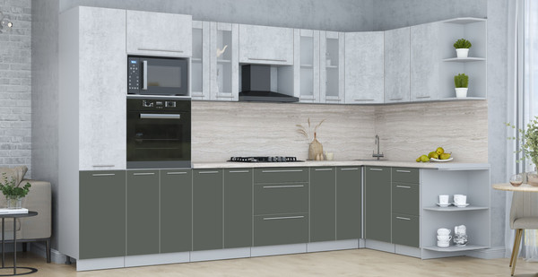 Изображение товара Кухонный гарнитур Интерлиния Мила Пластик 1.68x3.4 PR (оксид светлый/шторм/травертин серый)